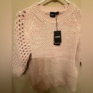 Boss Pink Open-Knit Crewneck Sweater